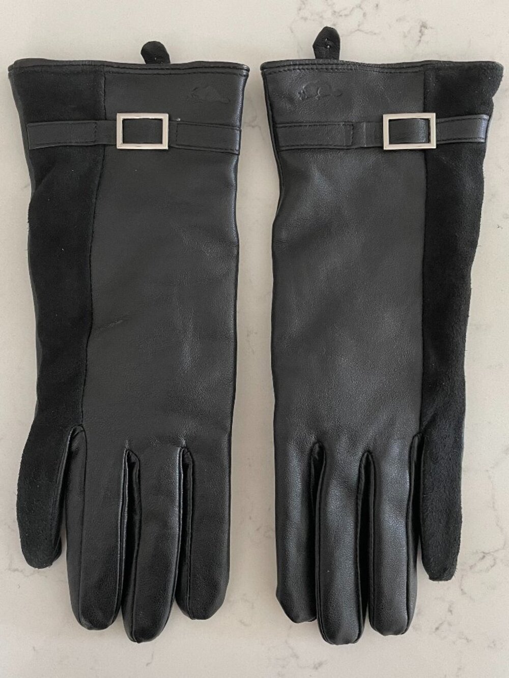 Thinsulate Duotone Leather & Suede Gloves w Silver Tone Buckle Outdoor Black 8
